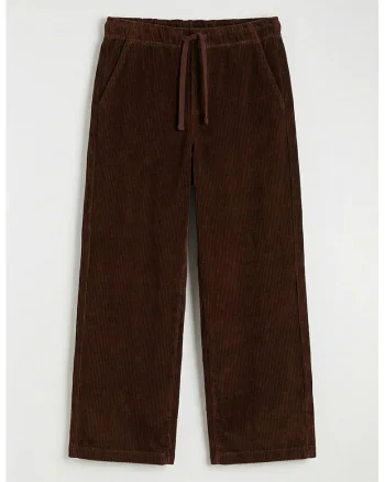 Pantaloni cu croiala dreapta si aspect catifelat, Maro inchis