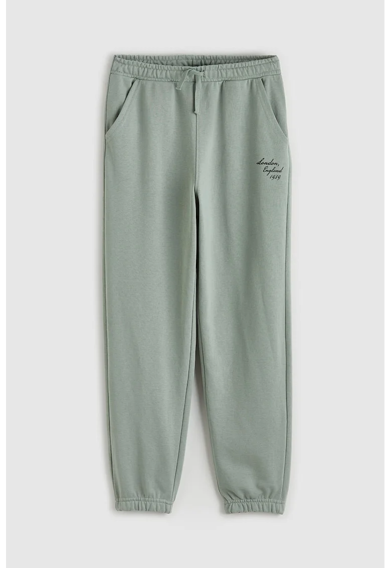Pantaloni de trening cu imprimeu text discret, Verde pastel