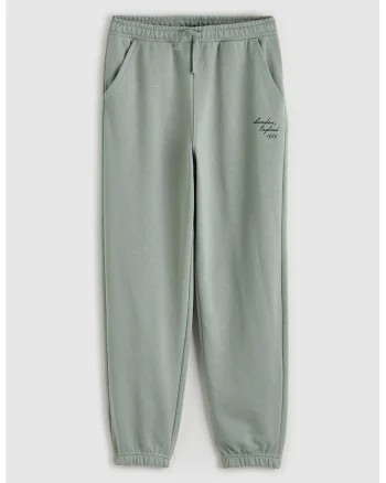 Pantaloni de trening cu imprimeu text discret, Verde pastel