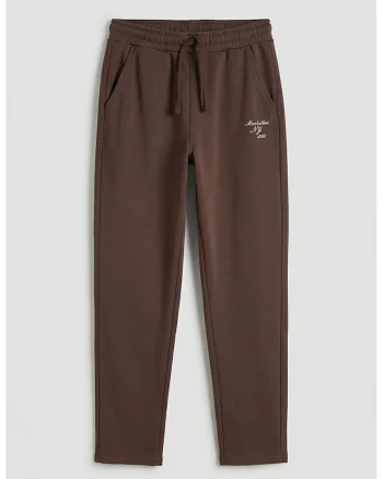 Pantaloni de trening cu snur de ajustare in talie, Maro pamantiu