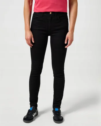 Blugi Dama,  High Skinny, Skinny Fit, Talie Inalta, 5 Buzunare, Fermoar, Lungi, Bumbac, Negru, Negru
