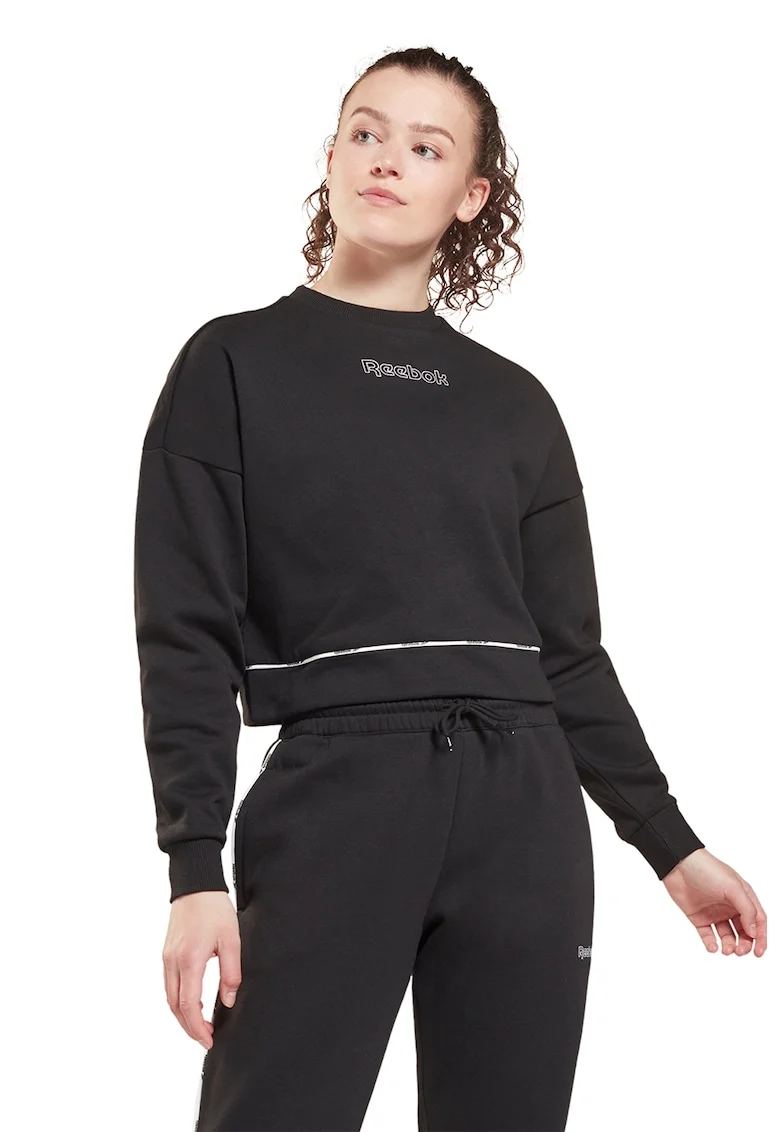 Bluza sport crop cu maneci cazute, pentru antrenament, Negru