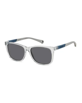 Ochelari de soare wayfarer cu lentile polarizate, Gri deschis/Albastru petrol