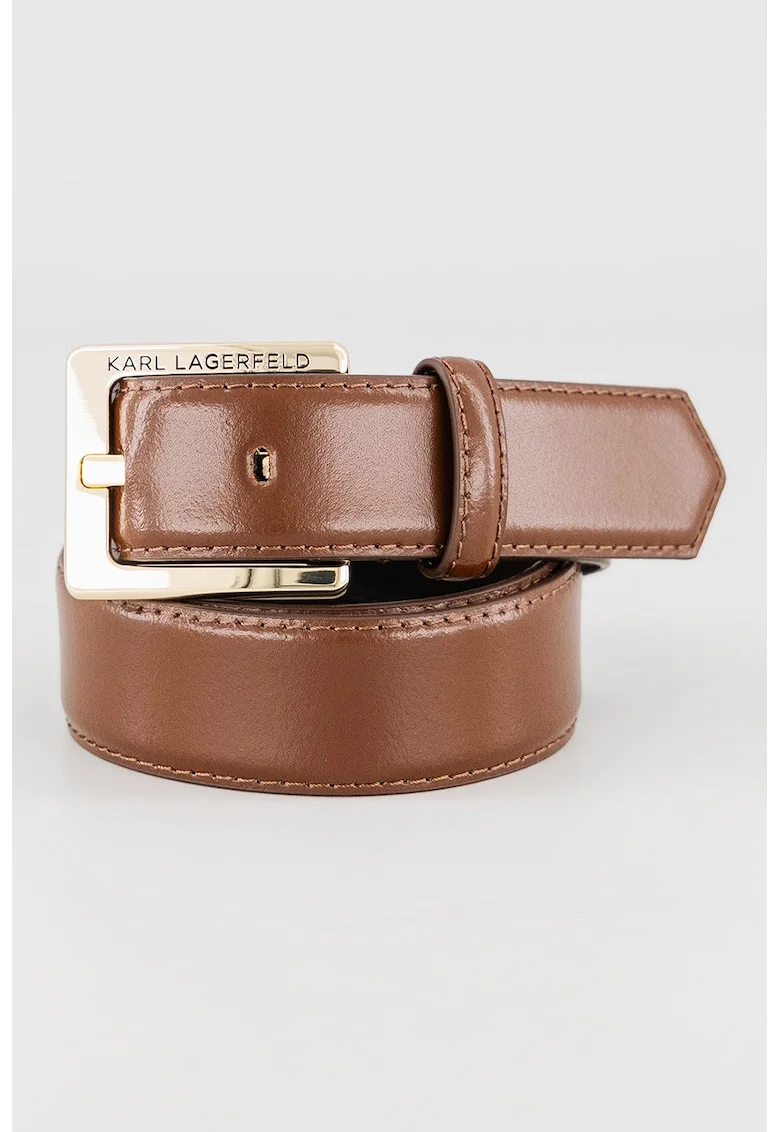 Curea de piele cu logo, Maro cognac