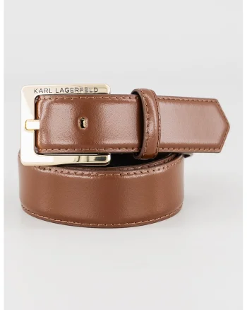 Curea de piele cu logo, Maro cognac