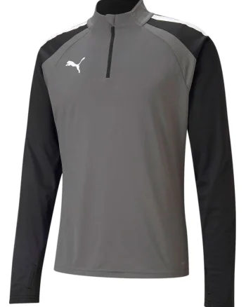 Bluza sport  TEAM LIGA, gri, poliester, cu fermoar 1/4, maneci cu orificii pentru degetul mare