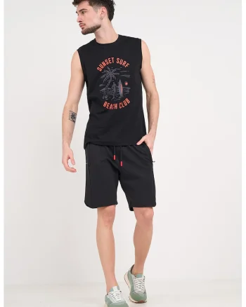 Top din bumbac cu imprimeu tropical, Negru