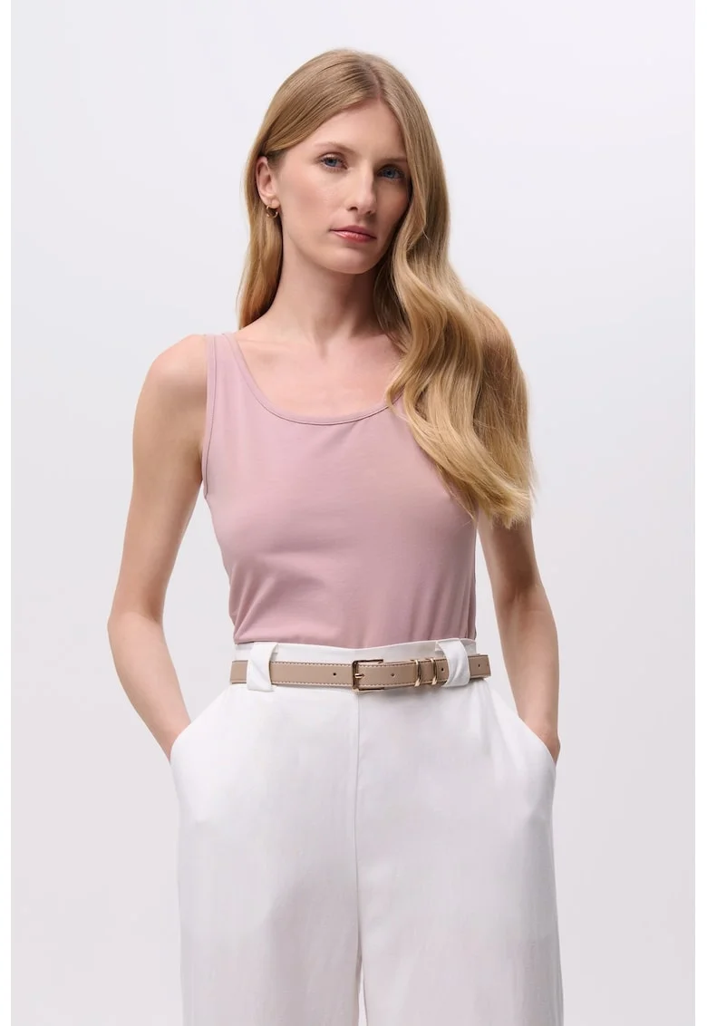 Top uni cu decolteu rotund, Roz pastel