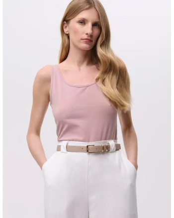 Top uni cu decolteu rotund, Roz pastel