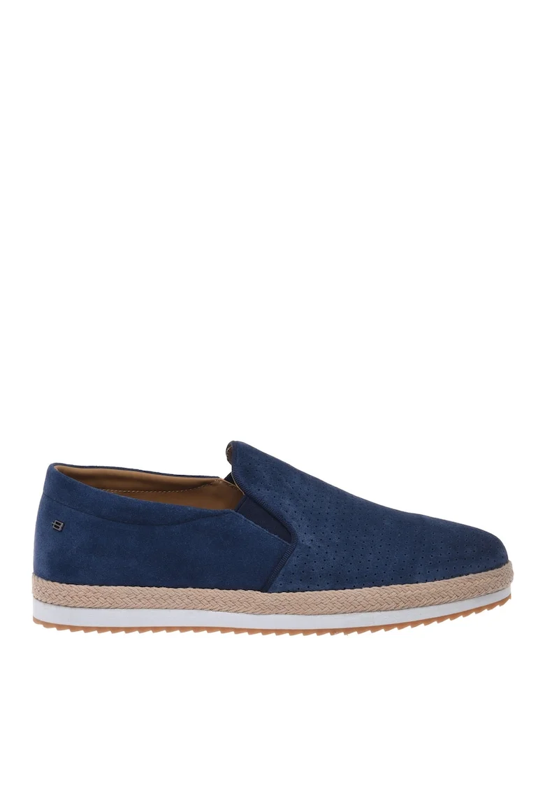 Espadrile din piele intoarsa cu logo metalic, Albastru