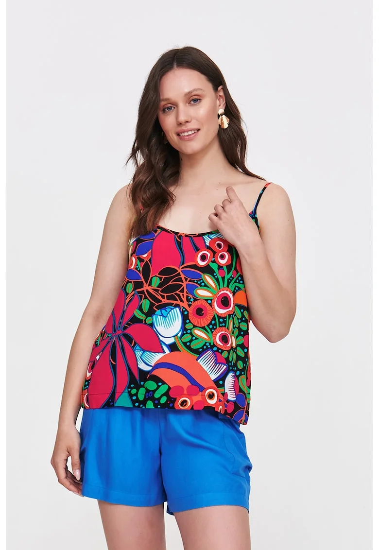 Bluza fara maneci cu model floral, Multicolor