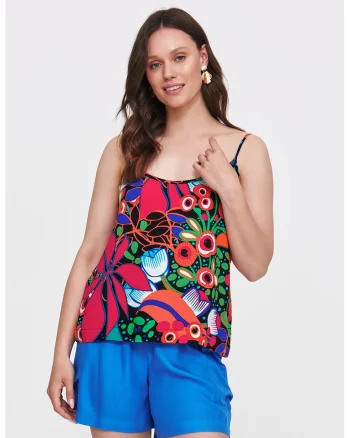 Bluza fara maneci cu model floral, Multicolor