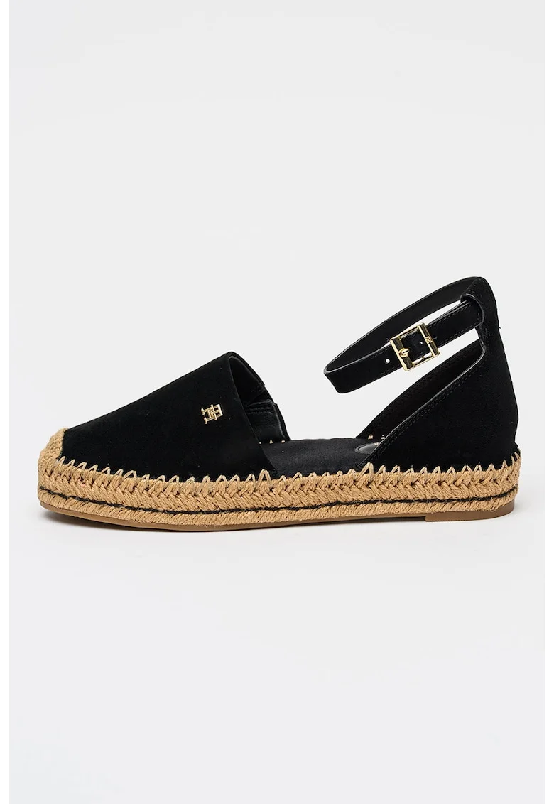 Espadrile din piele intoarsa cu logo, Auriu/Negru