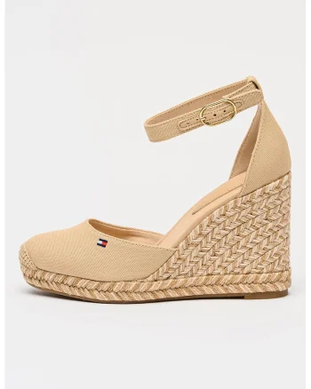 Espadrile wedge din material textil, Maro nisip