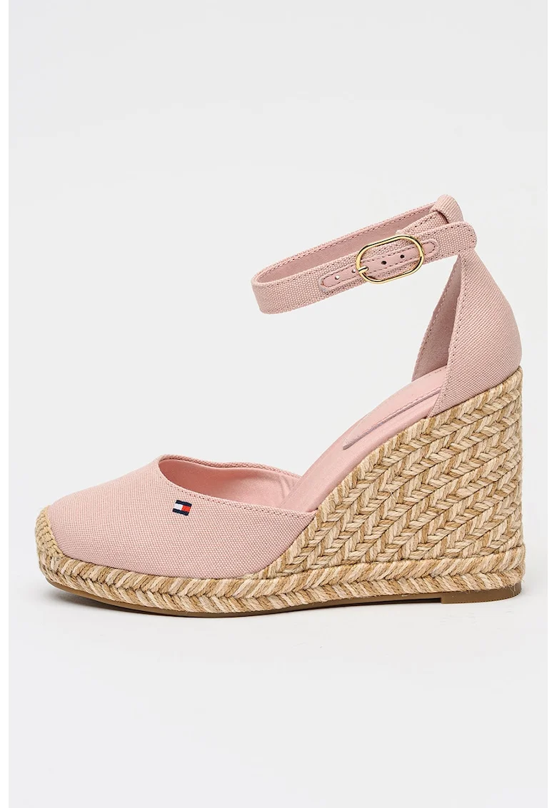 Espadrile wedge din material textil, Roz deschis