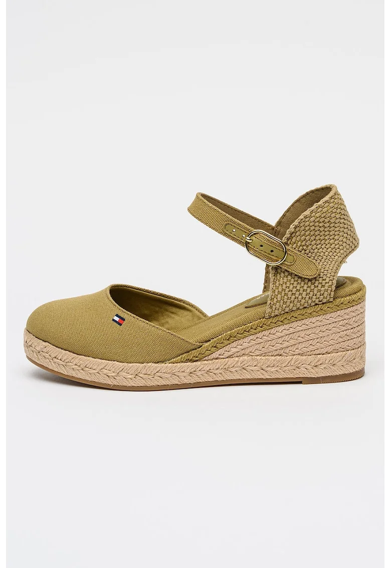 Sandale-espadrile wedge, Auriu/Verde masliniu
