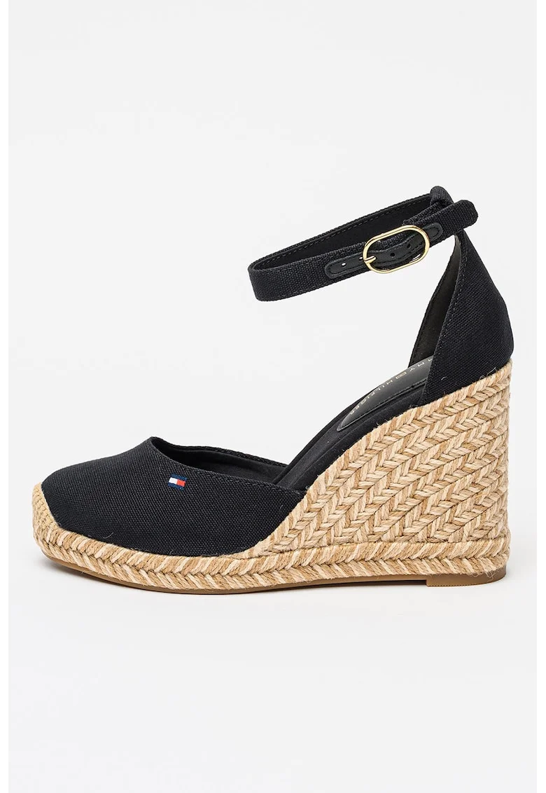 Espadrile wedge din material textil, Negru