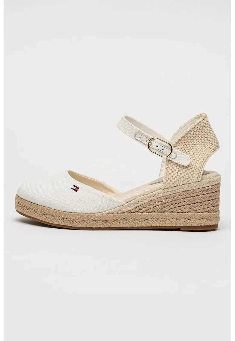 Sandale-espadrile wedge, Alb/Alb fildes