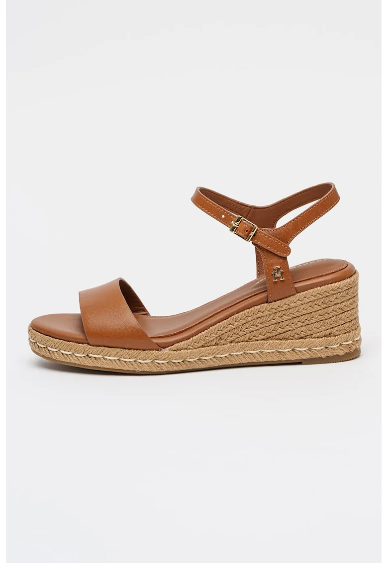 Espadrile wedge din piele, Auriu/Maro scortisoara