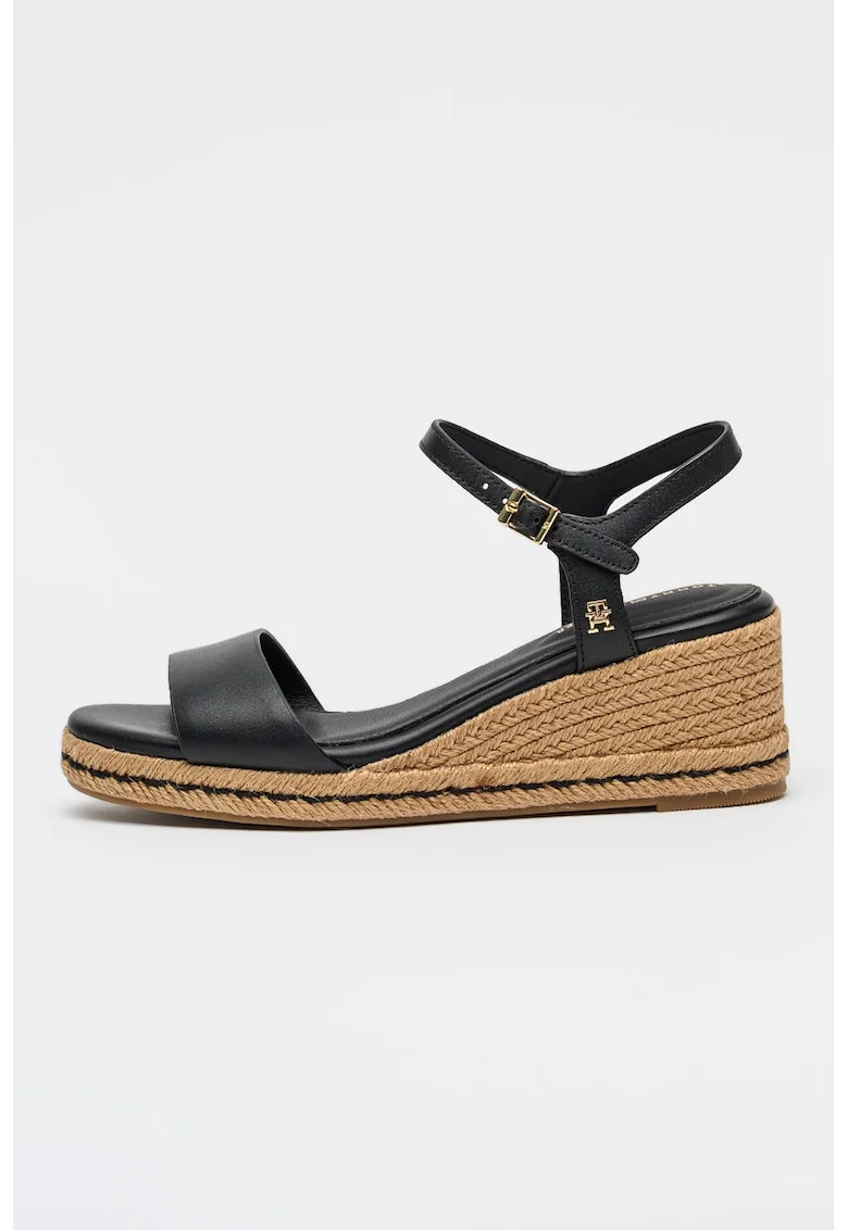 Espadrile wedge din piele, Auriu/Negru