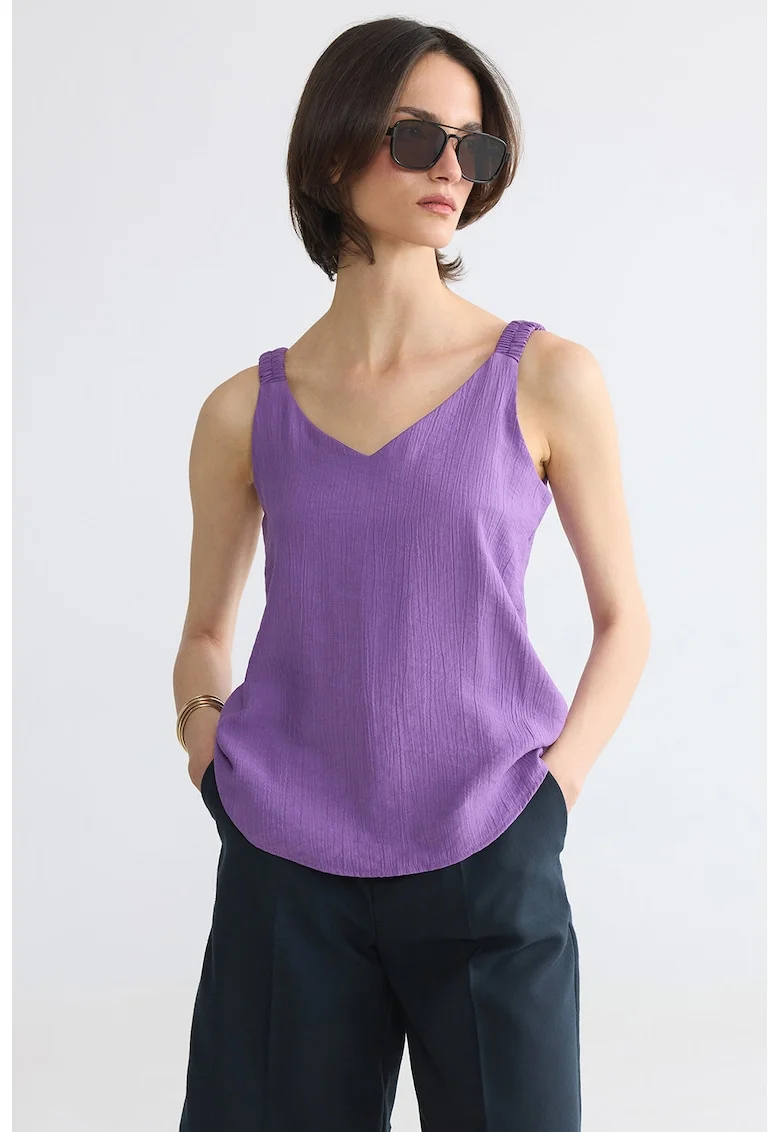 Top texturat cu decolteu in V, Violet inchis