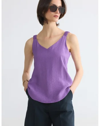 Top texturat cu decolteu in V, Violet inchis
