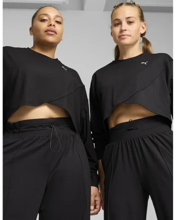 Bluza de trening crop pentru antrenament Cloudspun, Negru
