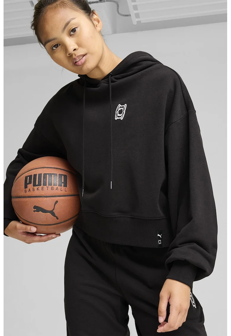 Hanorac crop cu logo pentru baschet Pivot, Alb/Negru