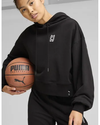Hanorac crop cu logo pentru baschet Pivot, Alb/Negru