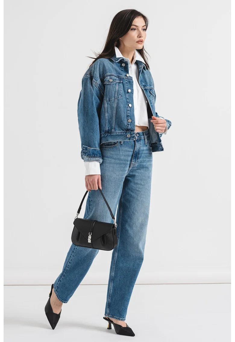 Jacheta din denim cu nasturi, Albastru melange