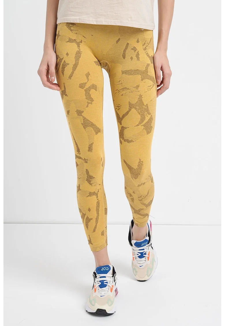 Colanti fara cusaturi cu model pentru fitness, Galben
