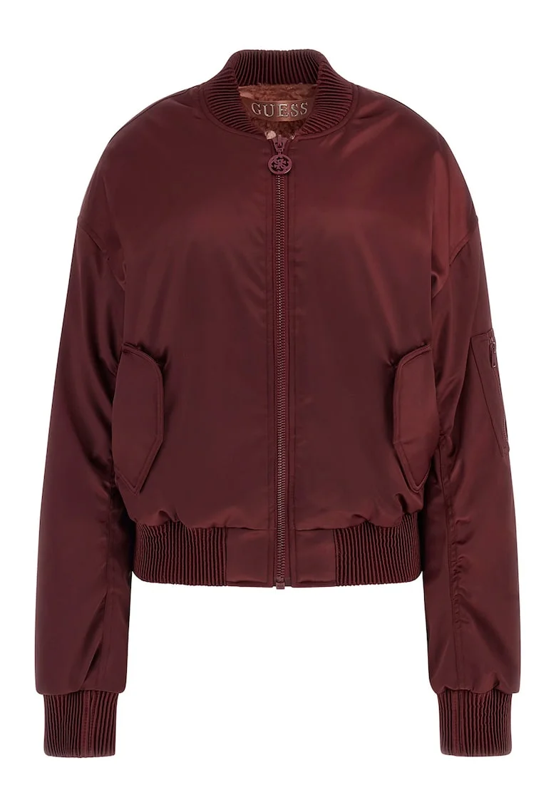 Jacheta bomber cu aspect de satin, Visiniu