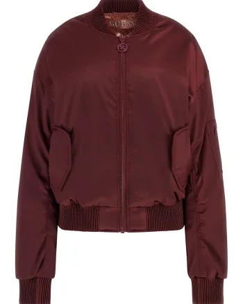 Jacheta bomber cu aspect de satin, Visiniu