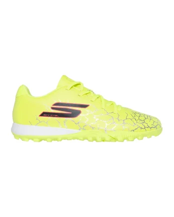 Pantofi sport de piele ecologica cu model grafic, pentru fotbal, Galben pai/Argintiu