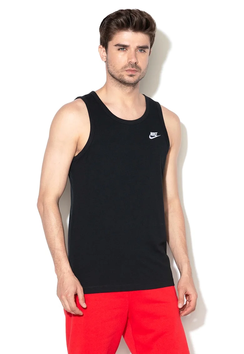 Top cu broderie logo pe piept Sportswear, Negru