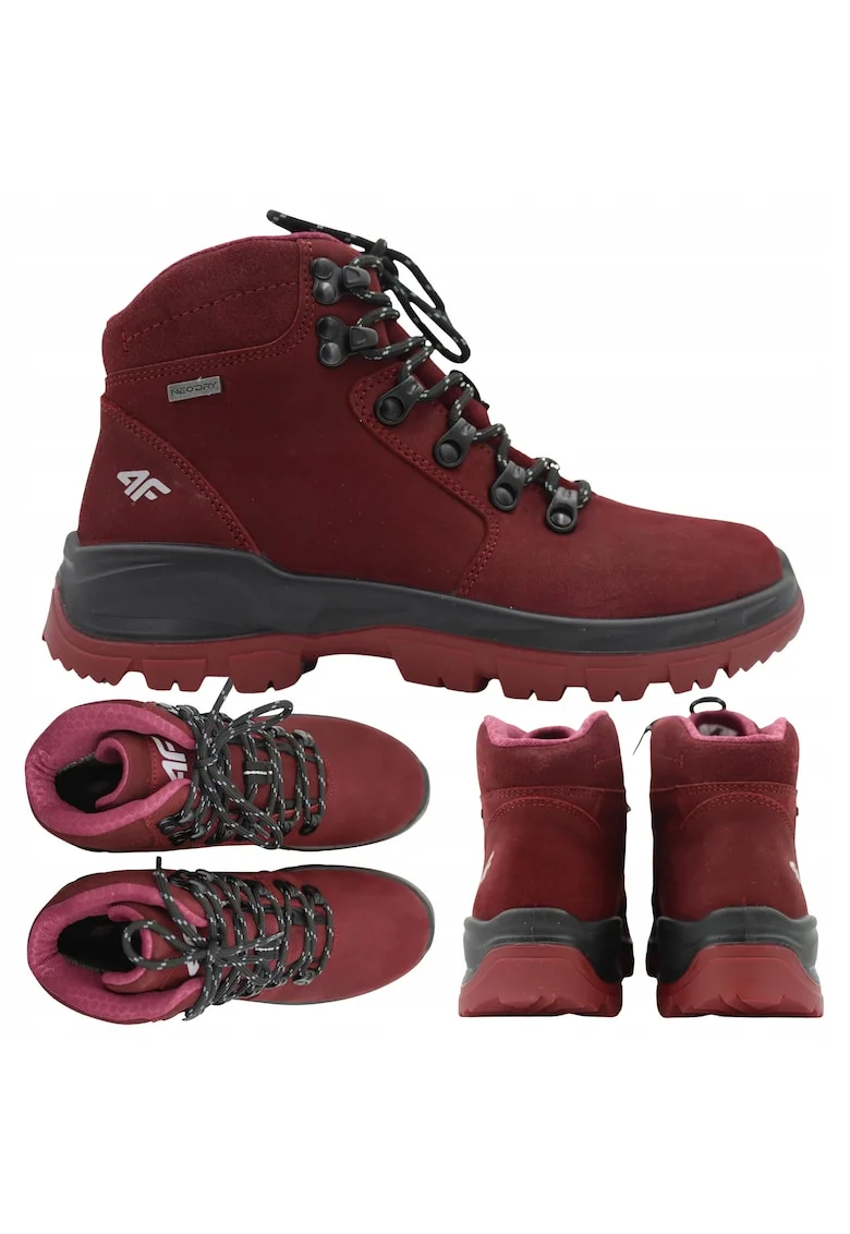 Ghete Dama Trekking  Piele Nubuc Naturala, Impermeabile, Rosu, Marime