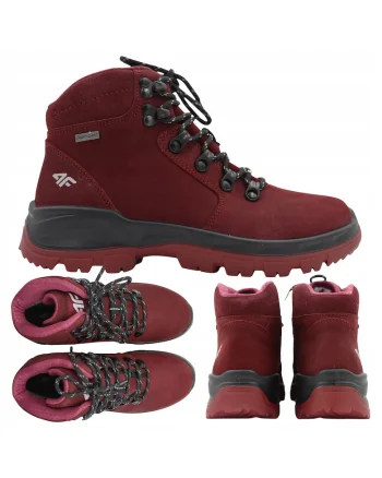 Ghete Dama Trekking  Piele Nubuc Naturala, Impermeabile, Rosu, Marime