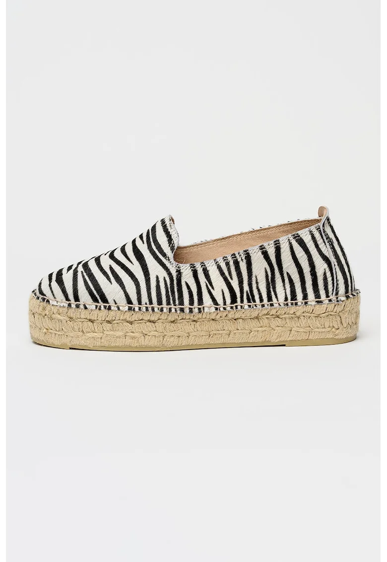 Espadrile din piele cu par scurt Serengeti, Negru/Bej deschis