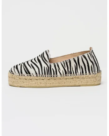 Espadrile din piele cu par scurt Serengeti, Negru/Bej deschis