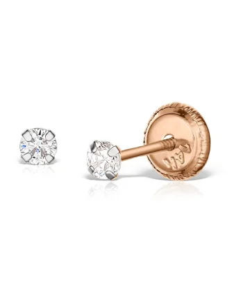 Cercei mici din aur roz, 2,5 mm diametru, inchidere cu protectie