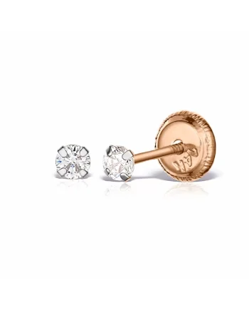 Cercei mici cu diamante, aur roz 14 KT, inchidere cu protectie