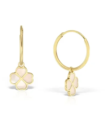 Cercei 18 KT pentru fete, pandantiv lucky charm din sidef