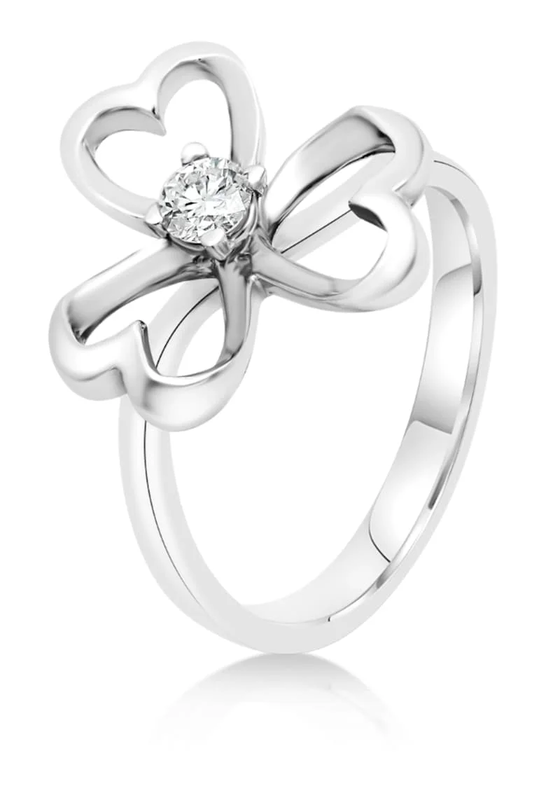 Inel din aur alb 18K cu diamant natural, masura 56, design floral