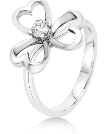 Inel din aur alb 18K cu diamant natural, masura 56, design floral