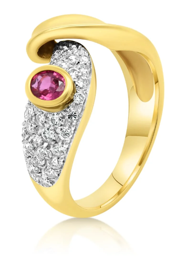 Inel din aur galben de 18K cu Rubin si Diamante naturale, masura 54
