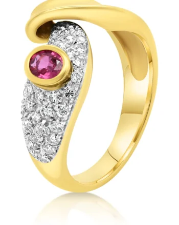 Inel din aur galben de 18K cu Rubin si Diamante naturale, masura 54