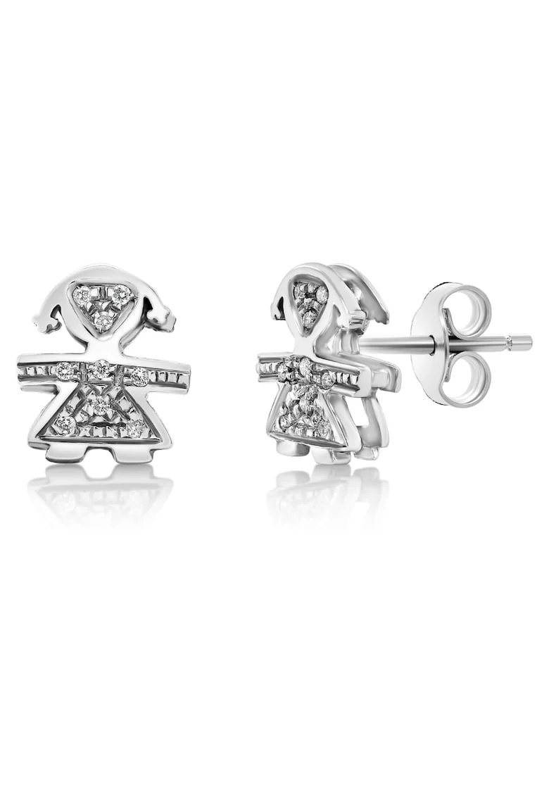 Cercei din aur alb de 18K cu diamante naturale, pentru copii, design delicat, 1, 5cm