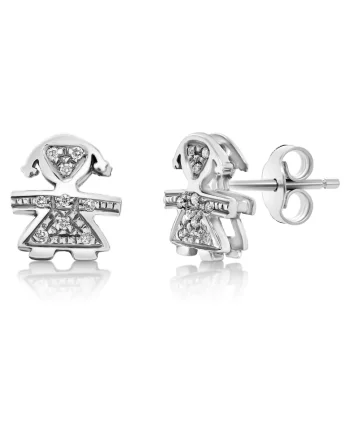 Cercei din aur alb de 18K cu diamante naturale, pentru copii, design delicat, 1, 5cm