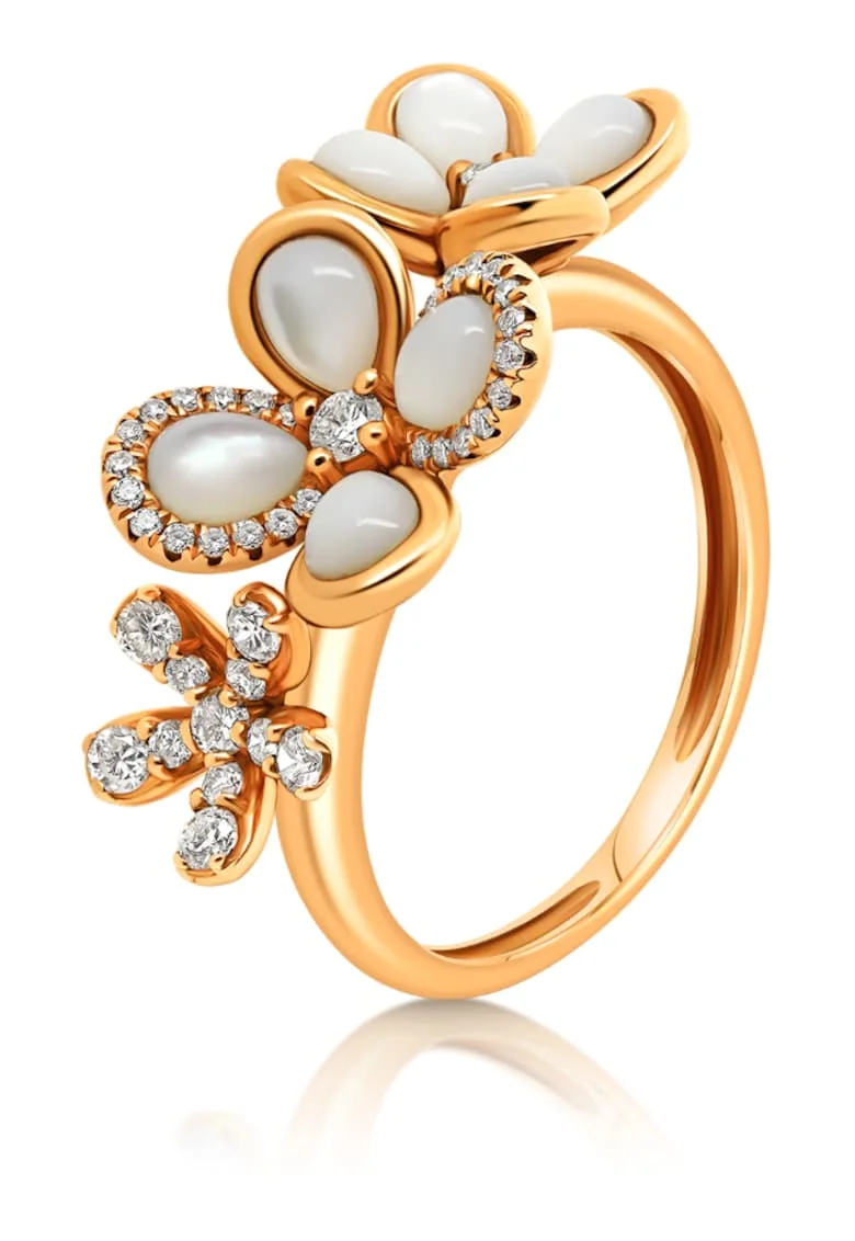 Inel din aur roz de 18K cu Sidef si Diamante naturale, masura 54