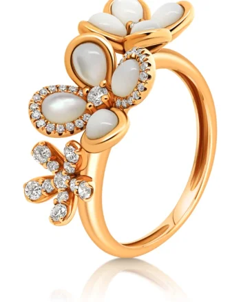 Inel din aur roz de 18K cu Sidef si Diamante naturale, masura 54